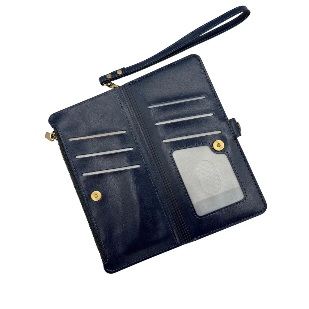 XcaseBar Phone Wallet Case Navy Blue Excellent Faux Leather Folio‎